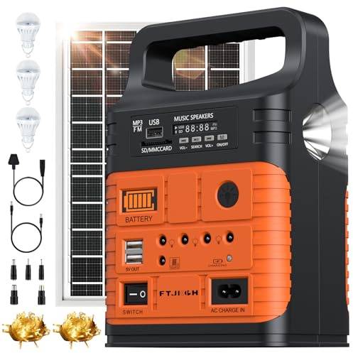 FTJKGH Power Station with Solar Panel, 20000mAh Portable Power Station with String Lights Bluetooth DC/AC/USB/Type C Output Fast Charge, Solar Camping Power Station Bank for Home Emergency Outdoors
