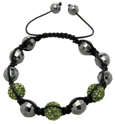 Carlo Monti Damen-Armband Shamballa dunkelgrün Länge variierbar, Verschiedene Steine auf schwarzem Textilband JCM1150-592