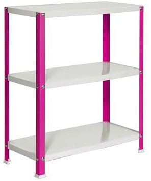 SimonRack Metallregal, 3 Etagen, hohe Tragkraft 100 kg, 900 x 1000 x 400 mm, Regal für Wohnzimmer, Badezimmer, Küche, Rosa/Weiß