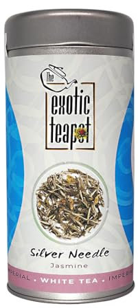 The Exotic Teapot – Jasmine Silver Needle White Tea, 100g Tin, Imperial Fujian Loose Leaf Tea