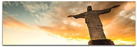 Paul Sinus Art Panoramabild auf Leinwand und Keilrahmen 120x40cm Rio De Janeiro Statue Sonnenuntergang
