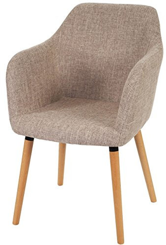 Mendler Esszimmerstuhl Malmö T381, Stuhl Küchenstuhl, Retro 50er Jahre Design - Textil, Creme/grau, helle Beine