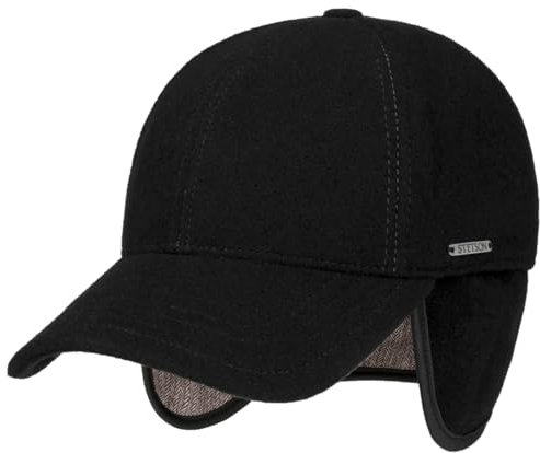 Stetson Vaby Earflap Fullcap mit Kaschmir Herren - Schirmmütze mit Nackenschutz - Baseballmütze mit Ohrenschutz - Wollcap Herbst/Winter - Wintercap schwarz XL (60-61 cm)