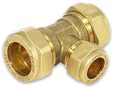 Messing-Klemmverschraubung für Kupferrohre, T-Stück reduziert, 18-15-18mm