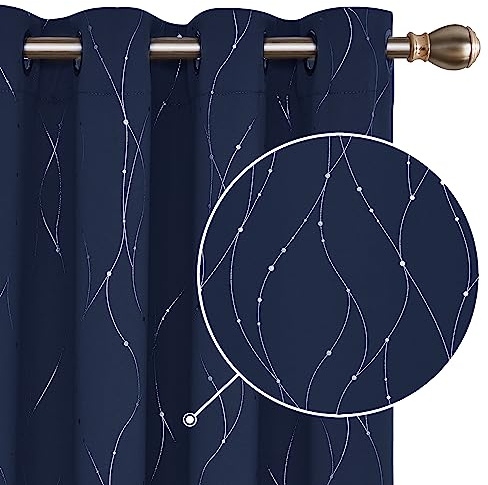 Deconovo Blickdichte gardinen Thermovorhänge Kälteschutz Verdunkelungsvorhänge mit Ösen Wohnzimmer Thermogardinen für Junge, 183x117 cm(HöhexBreite), Dunkelblau, 2er Set