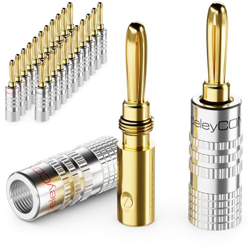 deleyCON 24 Stück Bananenstecker als Set - Vergoldet Schraubbar für Lautsprecherkabel 0,75 mm - 4,5 mm & z.B. HiFi Receiver - Silber