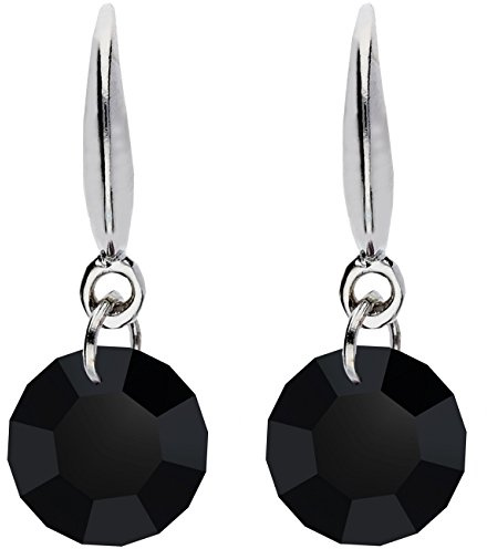 MYA art Damen Ohrhänger 925 Sterling Silber mit Zirkonia Stein Kristall Anhänger Onyx Schwarz Klein Rund Ohrringe Hängend MYAWGOHR-81B