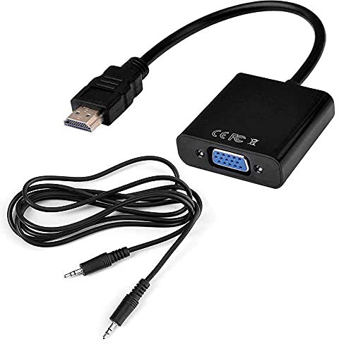 OcioDual Cable Adaptador HDTV Macho a VGA Hembra con Salida de Audio Mini Jack 3,5mm Negro Convertidor Conversor HDTV 1080p