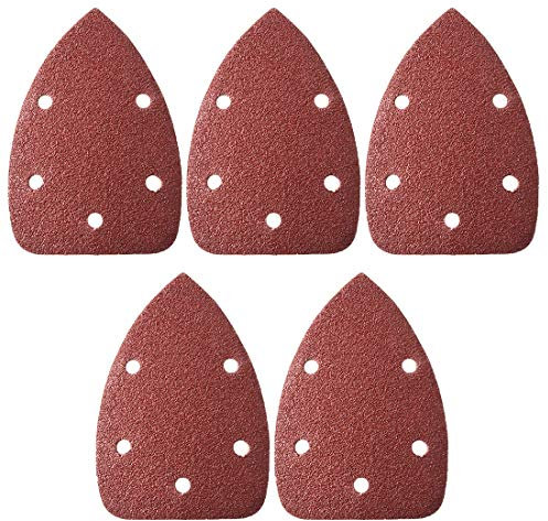 sourcing map Detail Sander Sandpaper, Triangular Sanding Paper, Hook and Loop Sanding Pads, Triangle Oscillating Multi Tool, 40 Grits 5 Holes, 5pcs