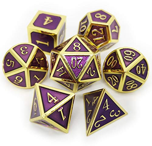 Haxtec D&D - Set di dadi in metallo color oro viola, compatibili con Dungeons and Dragons, per giochi di ruolo
