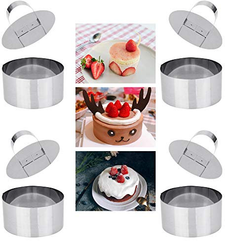 DECARETA 4 Pcs Cercles de Présentation, Emporte-Pièces Ronds avec Poussoir en Acier Inoxydable Moules à Patisserie pour Biscuit, Gâteaux, Mousses et Desserts - Lavable au Lave-Vaisselle