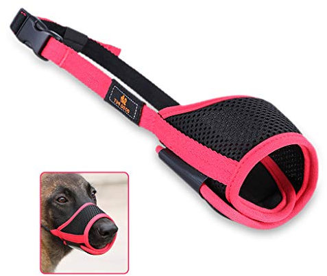 Andiker Hundemaulkorb aus Netzstoff, mit verstellbarer Schlaufe und weichem Pad, Hundetrainingsmaulkorb verhindert Bellen, Beißen und Kauen (rot-schwarz, Größe L)