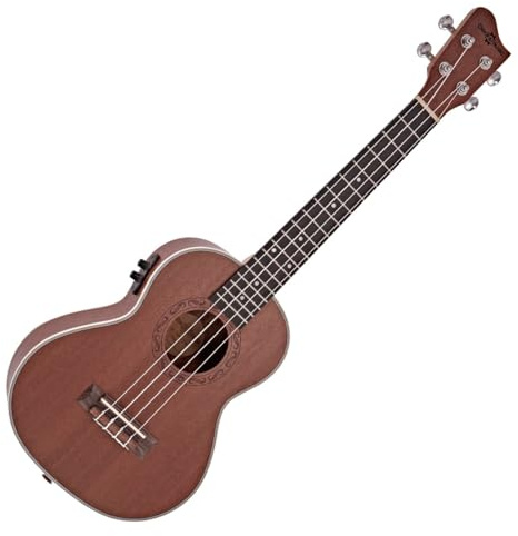 Sapeli-Tenor-Elektro-Ukulele von Gear4music | Unverwechselbarer Sapele-Korpus-Ton, Präzise Hartwood-Elektronik, Premium-Aquila-Saiten, Reiche Volle Tenor-Resonanz