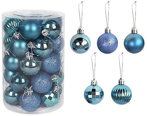 UKKD Christbaumschmuck 4 Stücke Von 4 cm Weihnachtsbaumdekoration Kugeldekoration Weihnachtsfeier Hängende Kugeldekoration 1 Kasten Von 24,Blau