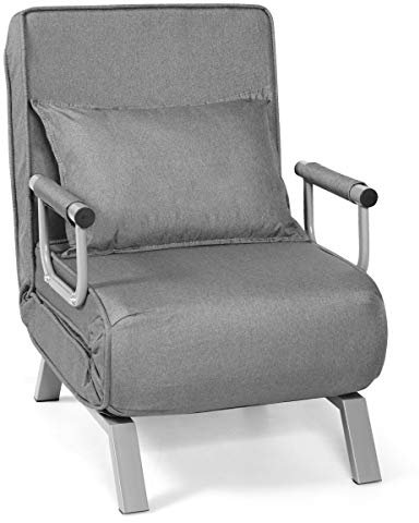 GIANTEX Klappsessel Schalfsessel mit Bettfunktion Sofa mit Schlaffunktion Klappsofa Couch Sessel Gästebett mit Kissen Schlafsofa mit Einstellbarer Rückenlehne Sofabett Einzelsofa Bettsessel grau