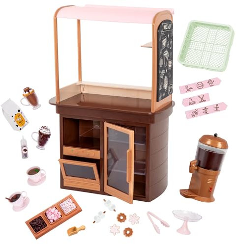 Our Generation – Heißer-Kakao-Stand – Spiellebensmittelset – Puppenzubehör (46 cm) – Fantasiespiel – Spielzeug für Kinder ab 3 Jahren – Choco-Tastic-Stand
