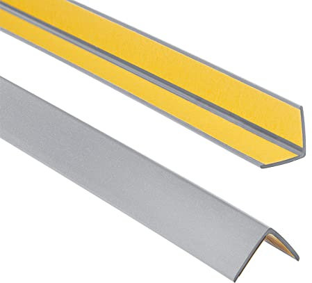 ProfiPVC Cornière PVC 25x25mm, 180cm - Baguette d’angle de protection, profilé d'angle caoutchouc autoadhésif - Protection d'angles et rebords, flexible, facile à installer, Argenté