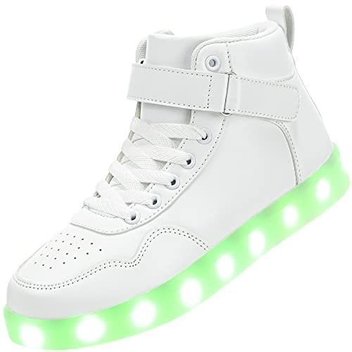 APTESOL Kinder LED Schuhe High-Top Licht Blinkt Sneaker USB Aufladen Shoes für Jungen und Mädchen [Weiß, EU38]