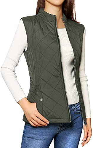 ORANDESIGNE Doudoune sans Manche Gilet Ultra Légère Veste Manteau Parka Blouson Zippée Hiver pour Femme Gilet Duvet Femme Chaud Doudoune sans Manche Col Montant A Armée Verte XL
