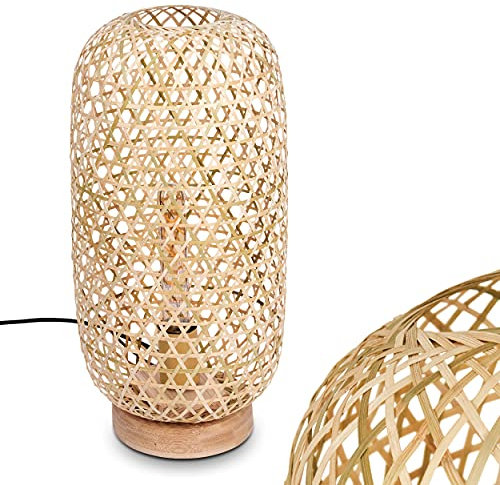 Tischleuchte Batumi, Tischlampe aus Bambus in Natur, Stehlampe im skandinavischen Design m. Lichteffekt u. An-/Ausschalter am Kabel, Höhe 45 cm, Ø 22 cm, 1-flammig, 1 x E27, ohne Leuchtmittel