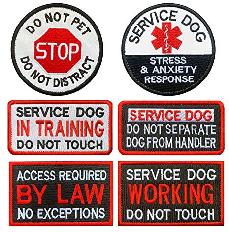 Zcketo Abnehmbare Diensthunde-Patches,“Service Dog Do Not Pet Working Do Not Touch” EMT Hunde Abzeichen Gestickt Verschluss Patches für Hundeweste, Geschirr, Rucksack (6 Stück)