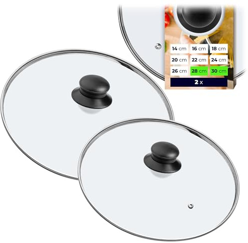 KADAX 2er Set Glasdeckel, Topfdeckel Ø28 und Ø30 cm, hitzebeständig, Universaldeckel mit Griff, für Töpfe und Pfannen, Sichtkochen und schonendes Schmoren