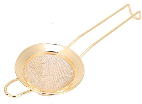 Colador Colador de malla fina de metal Colador de harina de pastel cónico con mango Colador Colador Té y tamiz Harina Azúcar, especias y hierbas Utensilios de cocina(oro)
