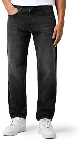 Herren Carrot Jeans mit Knopfleiste Jeanshose Streetwear Loose Denim Pants Karottenschnitt Lässig Männer, Farbe:Black Grey, Hosengröße:W29 L30