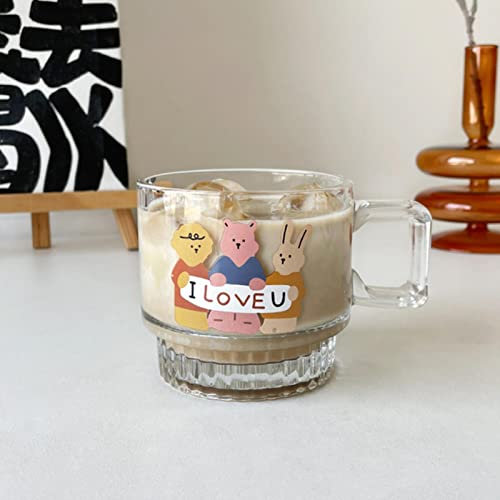 MOOCO MORNING Vaso de cristal de oso de 270 ml para café, té, leche, cerveza, lindos vasos coreanos para bebidas de agua transparente, jugo, desayuno, regalo de cumpleaños