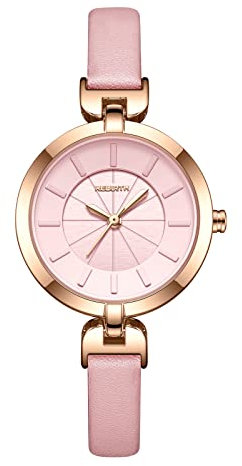JewelryWe Damenuhr Elegant Analog Quarz Armbanduhr mit Schmal Echtleder Leder Armband Damen 30m Wasserdicht Lässige Uhr mit Dreidimensionalem Zifferblatt für Frauen Mädchen Rosa