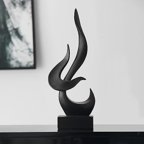 AWNR Black Flame Abstract Sculpture Resin Art Statue Modern Home Decor for Living Room TV Stand Office Shelf Accents Minimalist Figurines Centerpiece Table Decorations