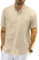 LVCBL Linen Shirt Men's Short Sleeve Summer Beach Shirt Spread Collar Casual Top Khaki 2XL