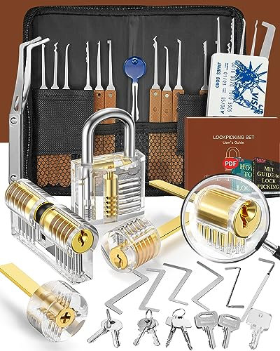 Eventronic 36+5 Pièces Kit de Crochetage Serrure, [2024 Nouvelle Serrure La Plus Difficile] Lock Picking Kit avec 5 Serrures Transparentes, Instructions Détaillées pour Serruriers et Novices