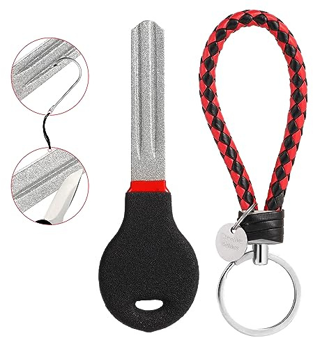 TOYMIS Fish Hook Sharpener, 4 Inch Double-Sided Diamond 800/600 Grit Fishing Hook File Sharpener and Honer, Portable Fish Hook Grinder with Woven Red String