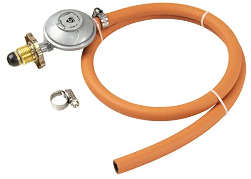HAMILTON GAS PRODUCTS Hand-Wheel Propane Regulator Gas Hose Kit - 1m of 8mm Hose & Clips | Compatible with Propane Cylinders | For Garden BBQ, Grill or Stove Gas Bottle Regulator