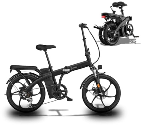 Eurobike Folding Electric Bike, 20” Portable E-Bike for Adults with 250 W Brushless Motor, 48 V Removable Battery, Dual Disc Brakes, Adjustable Frame, Unisex – Black
