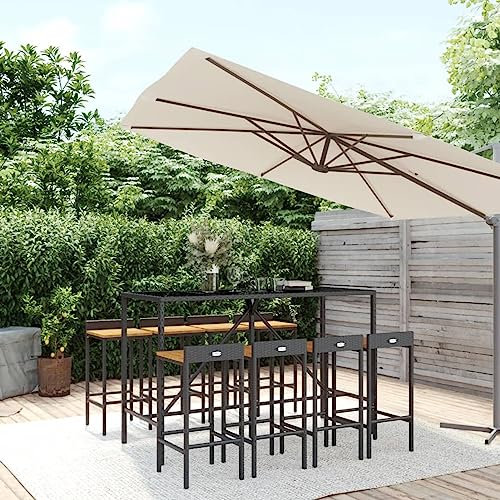 GuyAna 9-TLG. Gartenbar-Set Bartisch Mit Barhocker Set Garten Bartisch Set Stehtisch Garten Hochtisch FüR Zu Hause Schwarz Rattan & Massivholz Akazie 3187680