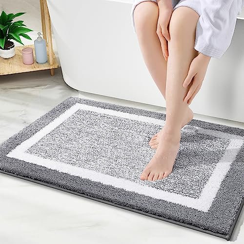 smiry rutschfeste Badezimmerteppich, Super Weich Saugfähig Badematte Waschbar Badteppich Flauschiger Duschvorleger für Badezimmer Mikrofaser Badvorleger Badematten- 50x75 cm, Grau