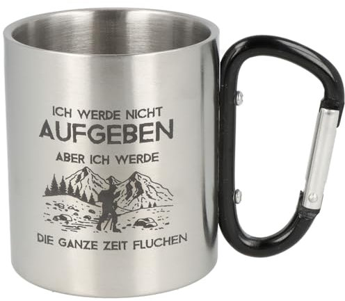 Spruchreif | Doppelwandige Edelstahltasse mit Karabinerhaken und hochwertiger Gravur | Bruchfest | Camping Tasse | Outdoor Gadgets | Geschenk Wandern | 300 ml