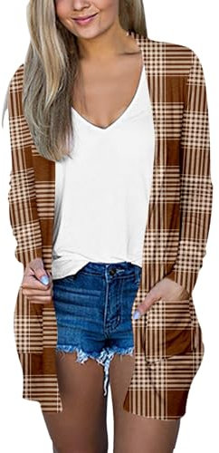 Herbst Und Winter Mode Casual Mantel Für Frauen Langarm Tasche Strickjacke Jacke Leichte Lustige Gedruckt Strickjacke Mantel, khaki, S