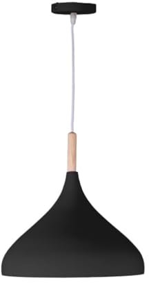 BEL AIR HOME - Bayerische Pendelleuchte BAVIERA 1xE-27 ((Glühbirne nicht inklusive)) Durchmesser 30 cm aus Metall und Holz, höhenverstellbar (schwarz)