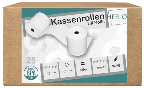 80mm X 80mm Thermorollen Bonrollen Kassenrollen mit 55gr. Thermopapierrollen 25 VPE