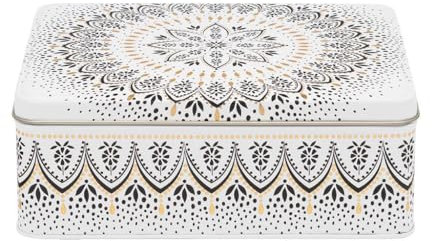 Sara Miller - Artisanne Noir Black White Gold Deep Rectangular Tin 195 x 154 x 75mm