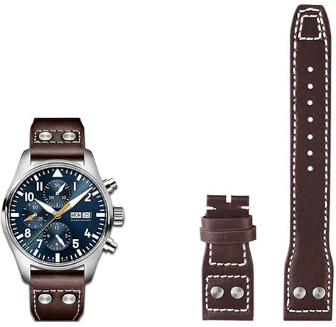 vkeid FKIMKF 20, 21, 22 mm, Echtleder-Nieten, Uhrenarmband, passend für IWC Big Pilot Spitfire Top Gun, Braun, Schwarz, Blau, Rindsleder