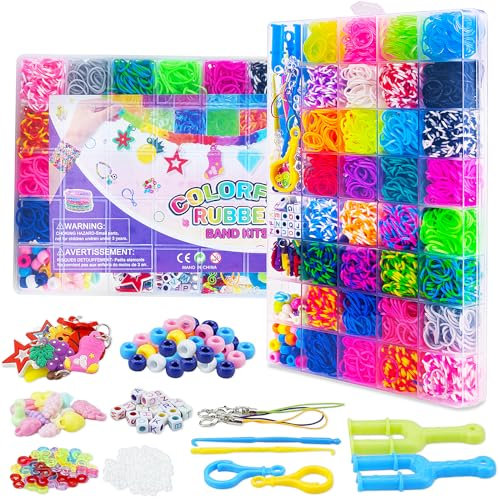 Elastique Bracelet, 2700 Pieces Colourful Rubber for Loom Bands with Pendants, Bracelet Elastique Enfant Kit, Perles,Cadeau de Noël Anniversaire pour Fille Garçon Enfants