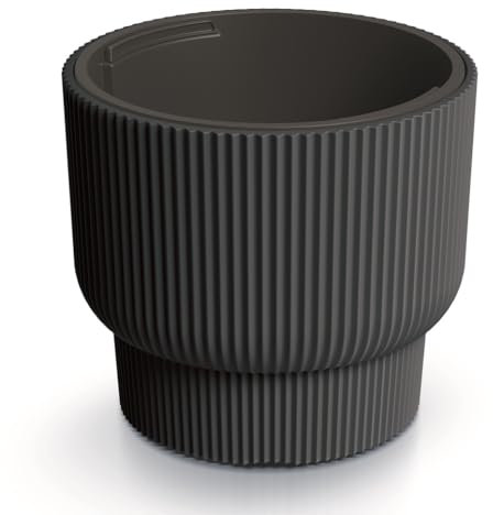 Blumentopf Blumenkübel Pflanzentopf Pflanzkübel DBMLR mit Einsatz Höhe 27 cm Gerillt Rippen-Design Übertopf Rillen Anthrazit ⌀ 29,9 cm