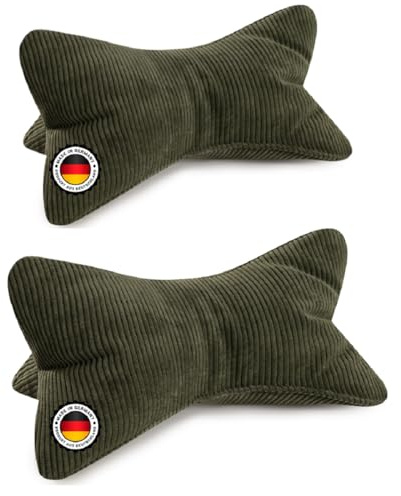 Bonvionn Zwei Leseknochen Selma Cord Look ergonomische Form für Nacken- oder Lendenstütze Flexible Stütze für Bücher, E-Books oder Tablets (Dunkelgrün)