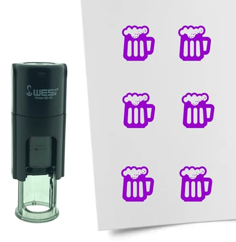 CombiCraft Selbstfärbender Stempel Bier in Lila, 10mm rund - Ideal für Bulletjournals und Treuekarten