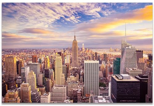 Lituor Nachtszene Sonnenuntergang New York Malen nach Zahlen für Erwachsene,DIY Ölgemälde-Set auf Leinwand für Kinder Anfänger mit Pinseln und Acrylpigment für Heimdekor Geschenk mit Rahmen,45x60cm