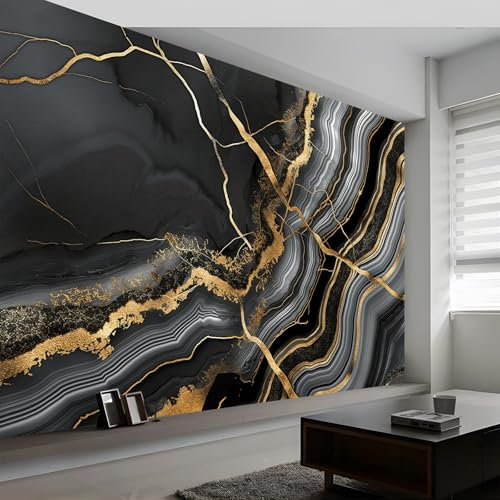 3D Wall Mural Abstract Marble Texture Print Photo Wallpaper, Black Non-Woven Wall Mural, Decoration Poster Picture Design Modern Mural 400 x 280 cm (WxH) for livingroom Kids Bedroom